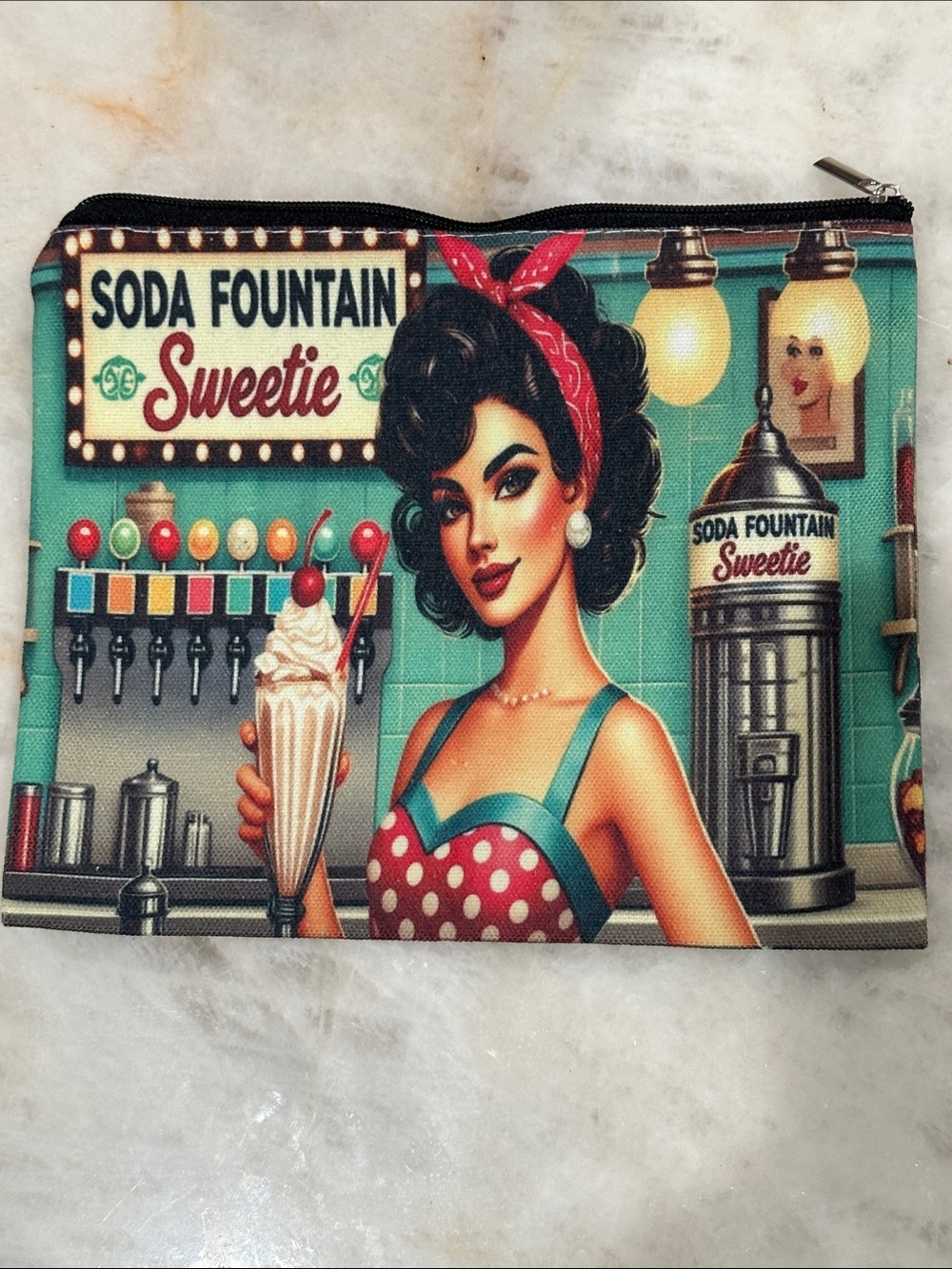 Soda Fountain Sweetie Retro Cosmetic Pouch - Red & Teal